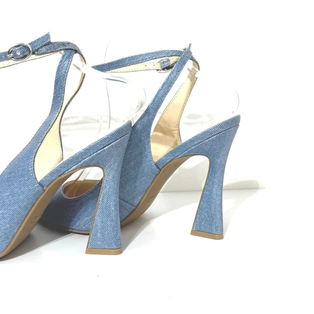 Nine West Women’s Ankle Strap Spool Heel Pointed Toe Chambray Blue Heels Size 9 - Picture 5 of 11